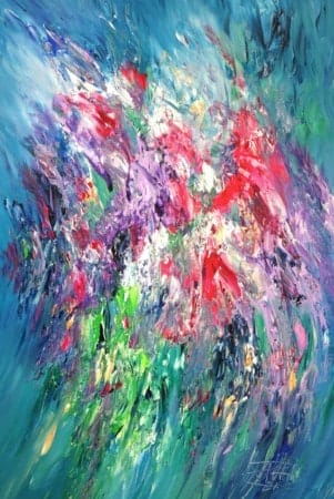 "Pink Turquoise Flowery XL 1" - Abstraktes Kunstwerk von Peter Nottrott