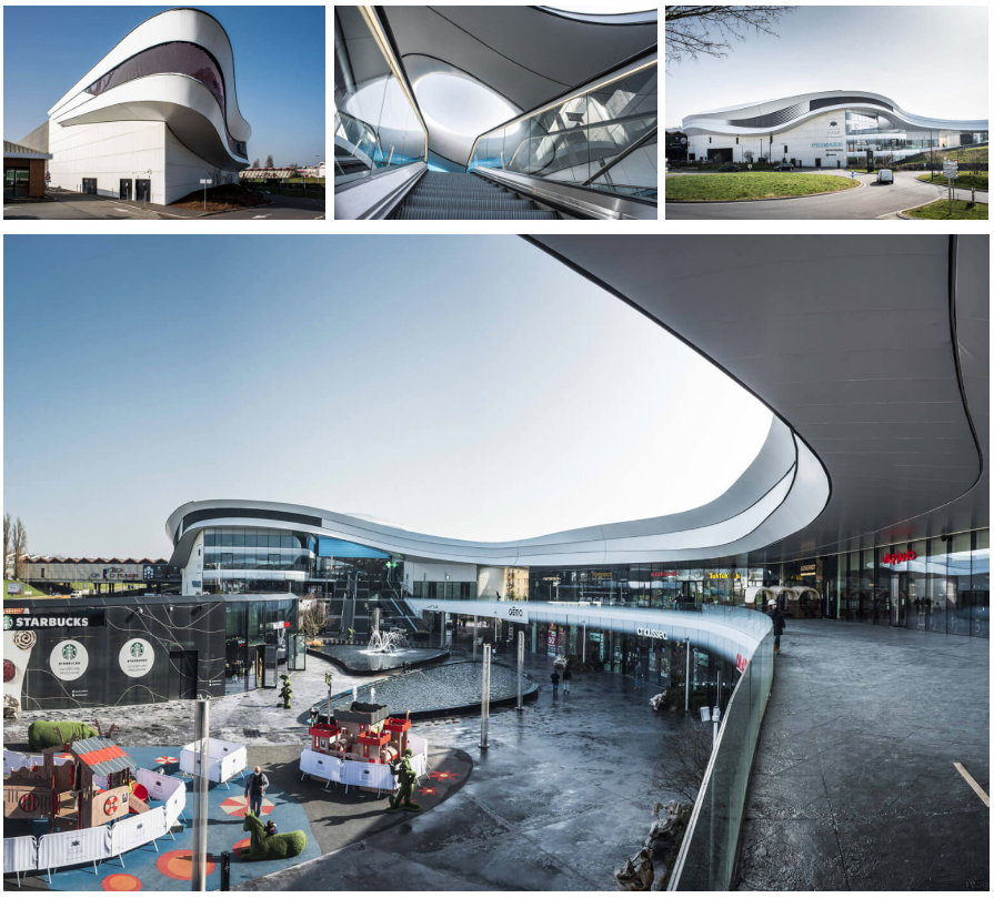 Einkaufszentrum in Plaisier (Frankreich); realisiert durch SMC2, Experte für Tragwerke und Gebäudehüllen sowie für die Planung und den Bau von Sport-und Freizeitanlagen