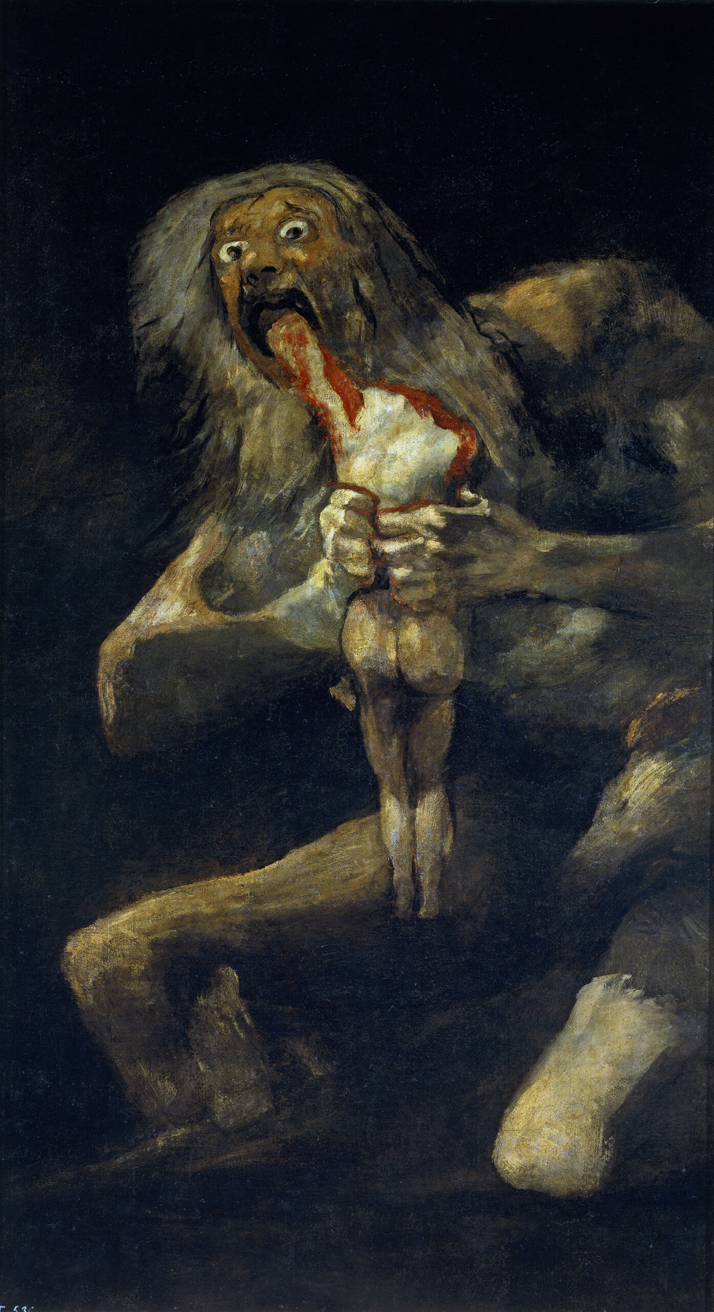 "Saturn verschlingt seinen Sohn" (1819-1823) von Francisco de Goya; Dieses Gemälde ist Teil der Serie „Black Paintings“ und zeigt den griechischen Mythos von Kronos.