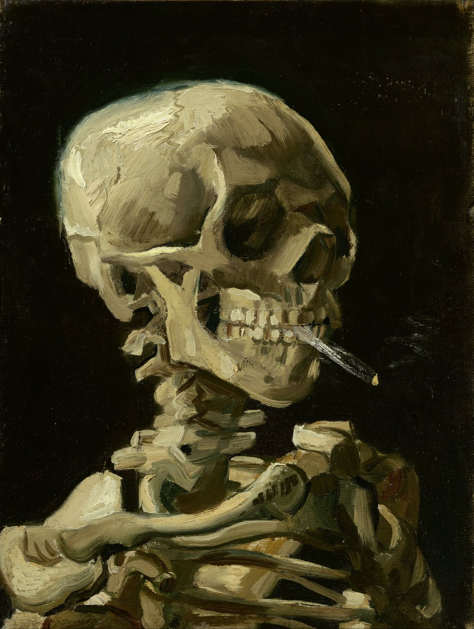 Kopf eines Skeletts mit einer brennenden Zigarette von Vincent van Gogh.