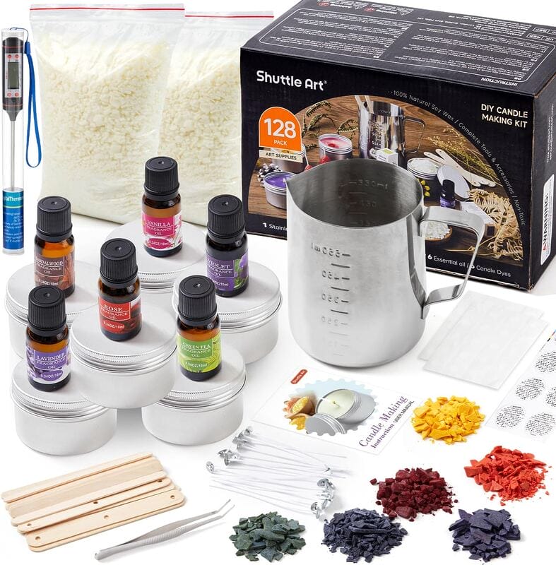 Shuttle Art DIY Kerzenherstellung Set mit 1,36kg Sojawachs, Schmelztopf, Duftöl, Dochten, Kerzendosen, Farbstoffen, Kerzen ziehen, Candle Making Kit,...