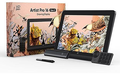 XP-PEN Artist Pro 16 Gen 2 Grafiktablett, 2560 × 1600 (4k) Pen Display, 16.384 Druckstufen, volllaminierter Bildschirm, Kreatives Einstellrad, 8 Schnelltasten, 60 Grad Neigung, 159 % sRGB Farbraumabdeckung