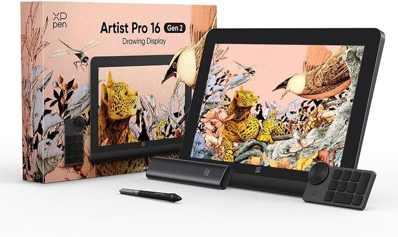 XP-PEN Artist Pro 16 Gen 2 Grafiktablett, 2560 × 1600 (4k) Pen Display, 16.384 Druckstufen, volllaminierter Bildschirm, Kreatives Einstellrad, 8 Schnelltasten, 60 Grad Neigung, 159 % sRGB Farbraumabdeckung