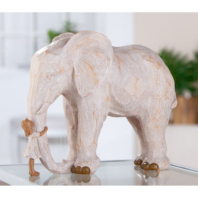 Tierskulptur "Elefant mit Tierfreundin", naturfarben – Bild 2