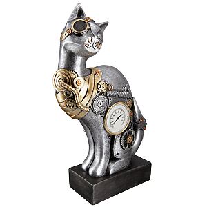 Katzen-Skulptur "Steampunk Cat" aus Polyresin und Metall – Bild 3