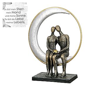 Pärchen-Skulptur "Moonlight", Bronzefinish in silber-/goldfarbenem Mond – Bild 2