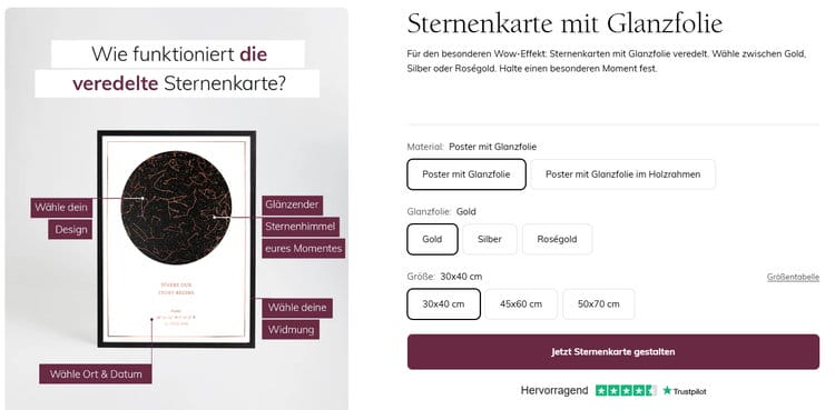 Verwandeln Sie unvergessliche Momente in beeindruckende Kunstwerke und schaffen Sie ein dekoratives Highlight für Ihr Zuhause mit der einzigartigen Sternenkarte von Momenterie