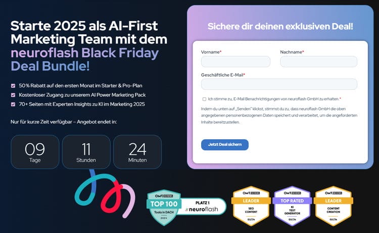 Starte 2025 als AI-First Marketing Team mit dem neuroflash Black Friday Deal Bundle!