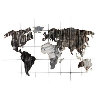 Monochrome World Map - Metall-Wandkunst mit Weltkarte