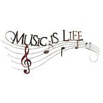 Music Is Life - Metallwanddekoration mit eleganten Notenlinien und Motto