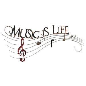 Music Is Life - Metallwanddekoration mit eleganten Notenlinien und Motto