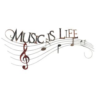 Music Is Life - Metallwanddekoration mit eleganten Notenlinien und Motto