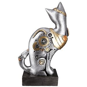 Katzen-Skulptur "Steampunk Cat" aus Polyresin und Metall – Bild 4