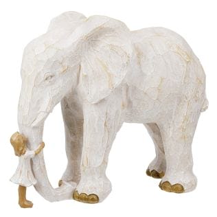 Tierskulptur "Elefant mit Tierfreundin", naturfarben