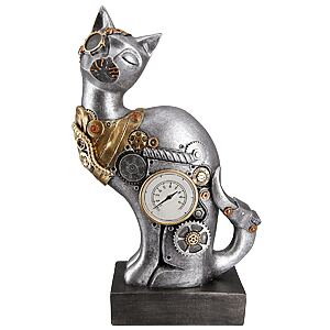 Katzen-Skulptur "Steampunk Cat" aus Polyresin und Metall