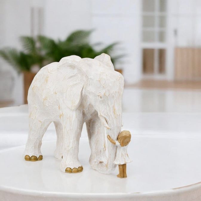 Tierskulptur "Elefant mit Tierfreundin", naturfarben – Bild 3