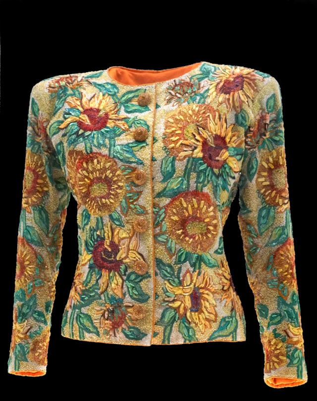 Abendjacke, „Hommage an Vincent van Gogh“ Yves Saint Laurent, Frühling-Sommer 1988 Pailletten, Perlen, Signalhörner und Bandstickereien von Maison Lesage. Ausgestellt im Musée Yves Saint Laurent, Paris