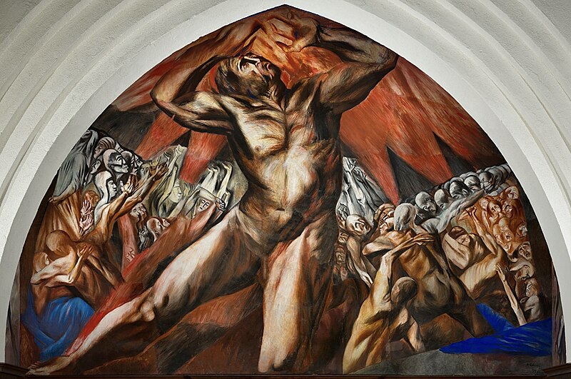 Das Fresko-Wandbild Prometheus von José Clemente Orozco in der Frary Dining Hall am Pomona College