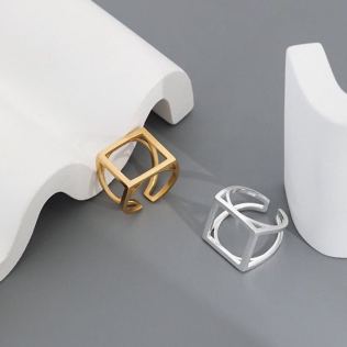 Quadratischer Ring aus Sterlingsilber und Gold-Vermeil mit auffälligem Look