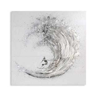 Handgemaltes Bild "Surfer", Acrylfarben und Alu-Applikationen auf Leinwand