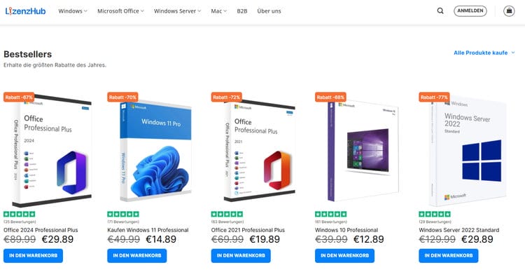 Software-Beststeller bei LizenzHub.de