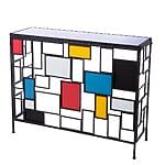 Beistelltisch "Mondrian", Glas-Metall-Mix in Moderner Kunst Optik