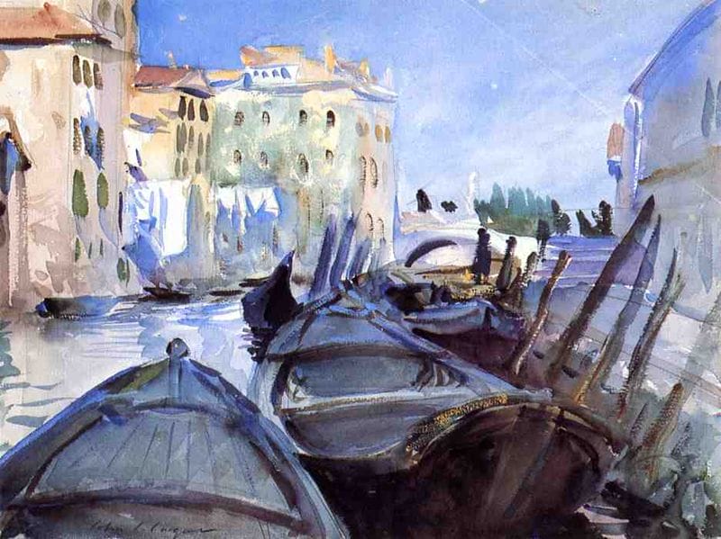 Aquarellmalerei von John Singer Sargent – ​​Venezianische Kanalszene