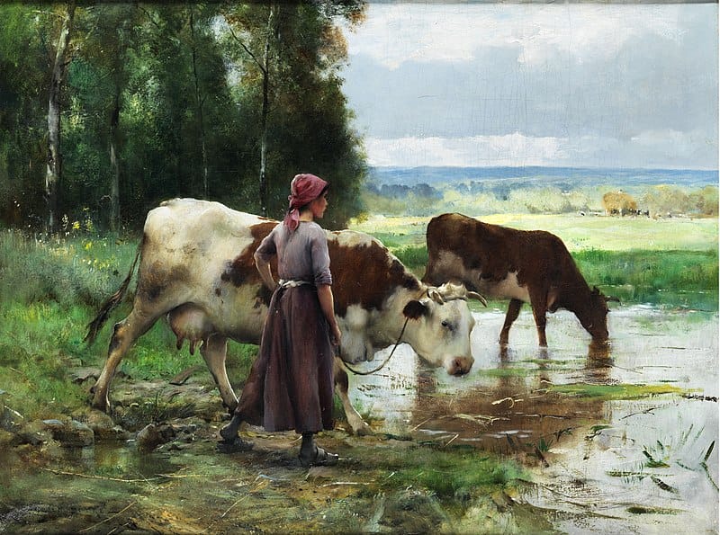 Julien Dupré - Young woman soaring cattles (Realistische Ölmalerei auf Leinwand)