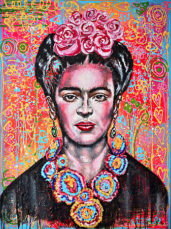 Pop Art Acrylmalerei "Frida Kahlo" (2021) von M. Nierobisz