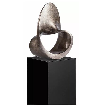 Kunstguss-Skulptur "Spirale" auf Deko-Säule, abstraktes Designobjekt