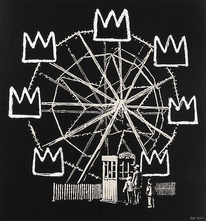 Street Art "Banksquiat (Grey)" (2019), von Banksy signiert, limitierter Siebdruck