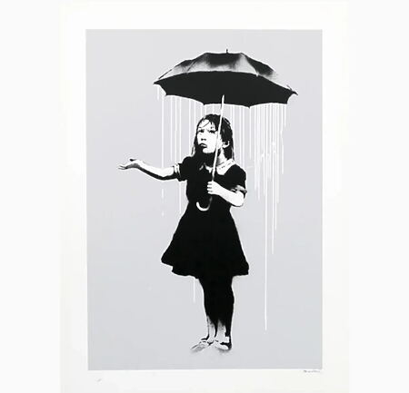 Street Art "NOLA (White Rain)" (2008), von Banksy signiert, limitierter Siebdruck