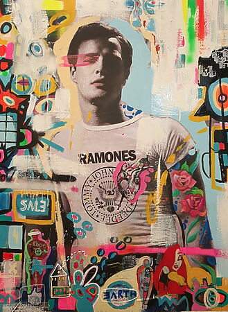 Pop Art / Urban Art Mashup "Brando (RAMONES)" 2022 von Xavier García, Kunstdruck auf Karton