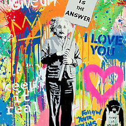 "Einstein" 2023 - Ikonisches Street Art Werk von Mr. Brainwash, Siebdruck auf Glas