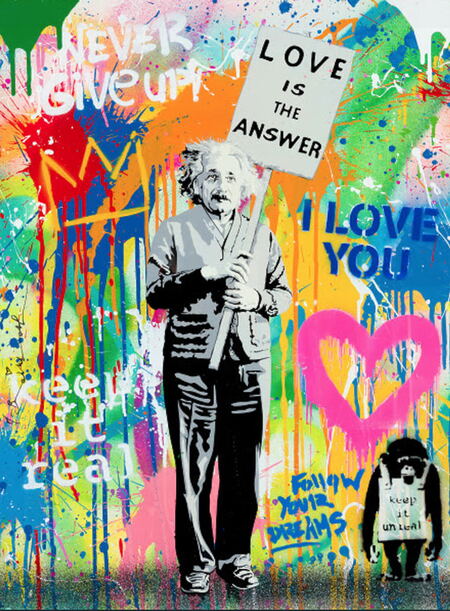 "Einstein" 2023 - Ikonisches Street Art Werk von Mr. Brainwash, Siebdruck auf Glas