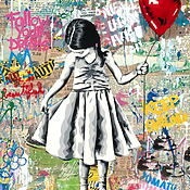 Mr. Brainwash: "Beautiful Girl" 2023 - Street Art Hommage an Banksy, Acryl + Sprühfarbe auf Papier