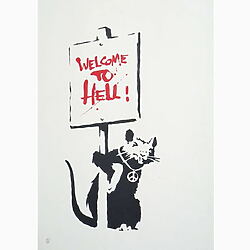 Ikonisches Street Art "Welcome To Hell (Red)" (2004) von Banksy, limitierter Siebdruck auf Metall