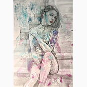 Mixed-Media-Aquarellgemälde "Inked girl 2" (2020) von Gianluca Citi