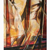 Erotische Acrylmalerei "Dancing on Dangerous Grounds" (2006) von Arno Bruse