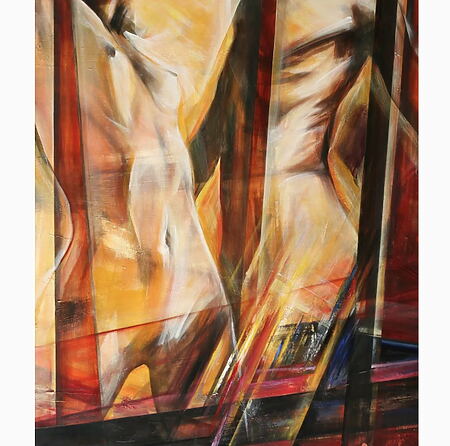 Erotische Acrylmalerei "Dancing on Dangerous Grounds" (2006) von Arno Bruse