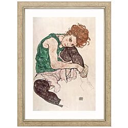 Aktzeichnung "Sitzende Frau mit hochgezogenem Knie" (1917) von Egon Schiele, limitierte Reproduktion