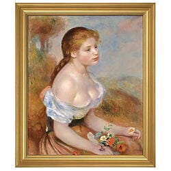 Impressionistisches Portrait "Mädchen mit Margeriten" (1889) von Auguste Renoir, limitierte Reproduktion