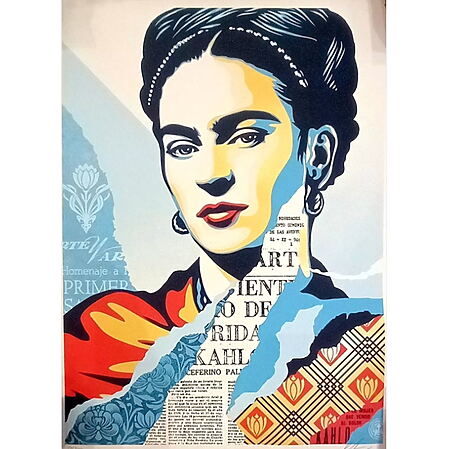 Street-Art Portrait "The women who defeated pain (Frida Kahlo)" von Shepard Fairey, limitierte Edition