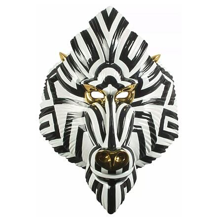 Wandobjekt "Mandrill Mask Black and Gold" von Lladró, Afrikanische Maske aus Porzellan