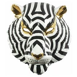 Wandobjekt "Tiger Mask Black and Gold" von Lladró, Afrikanische Maske aus Porzellan