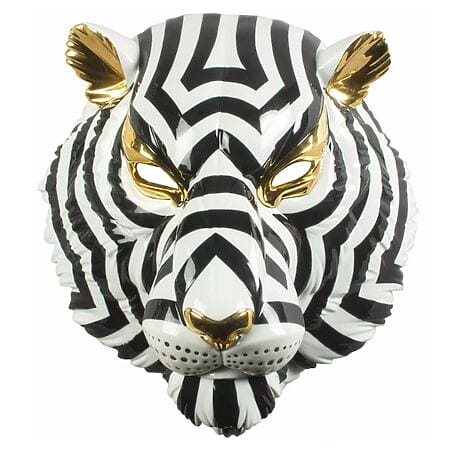 Wandobjekt "Tiger Mask Black and Gold" von Lladró, Afrikanische Maske aus Porzellan