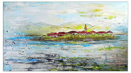 Barromäische Insel – Landschaftsmalerei, Acrylbild, Lago Maggiore, Gemälde