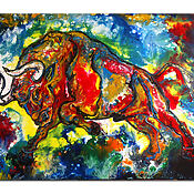diablo-wilder-stier-torro-bulle-handgemalte-acrylbilder-wandbilder-moderne-tier-malerei-150×100-ee8471d4