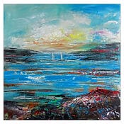 kuestentoern-abstrakte-landschaft-malerei-meer-kueste-boote-acrylbild-leinwand-100×100-2404-k-e1da024e